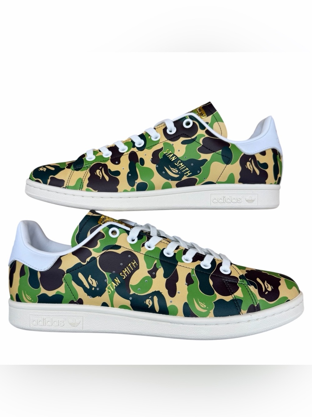 Adidas A Bathing Ape Yellow & Green Camo Bape Stan Smith Sneakers Size 10